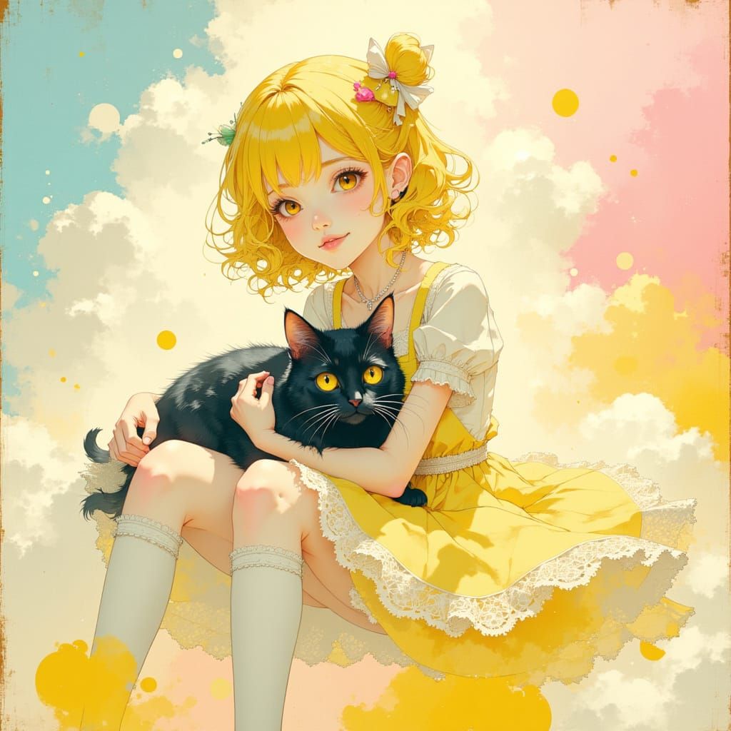 Whimsical Kawaii Neko Girl in Pastel Wonderland