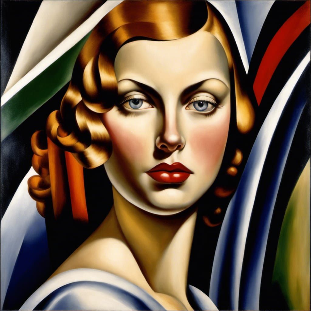 Beautiful Young Woman By Tamara De Lempicka Deep Color - Ai Generated 