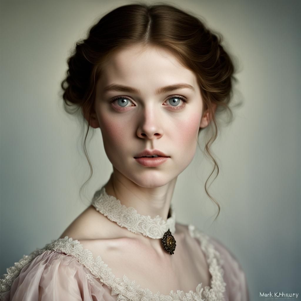 Young beautiful girl, demure (Victorian lady:1.4). Pale skin. Soft ...