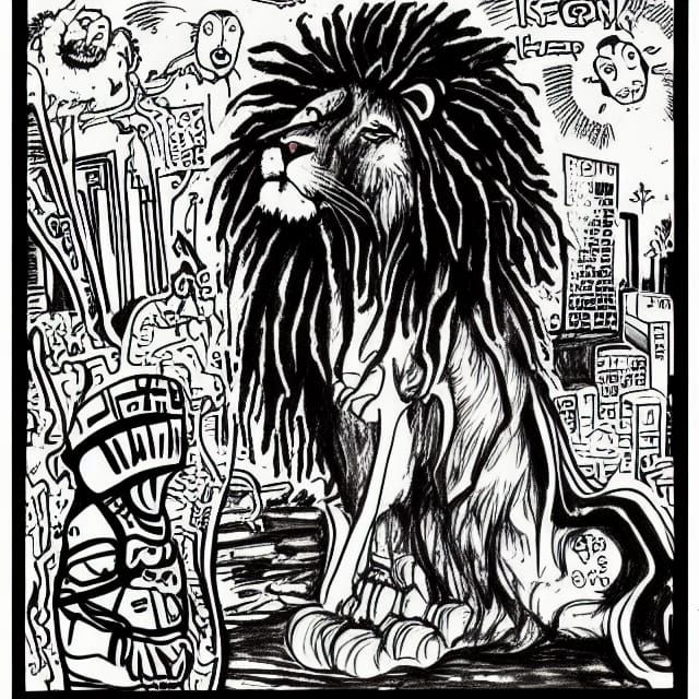 rasta lion dub underground comix ink drawing comic art