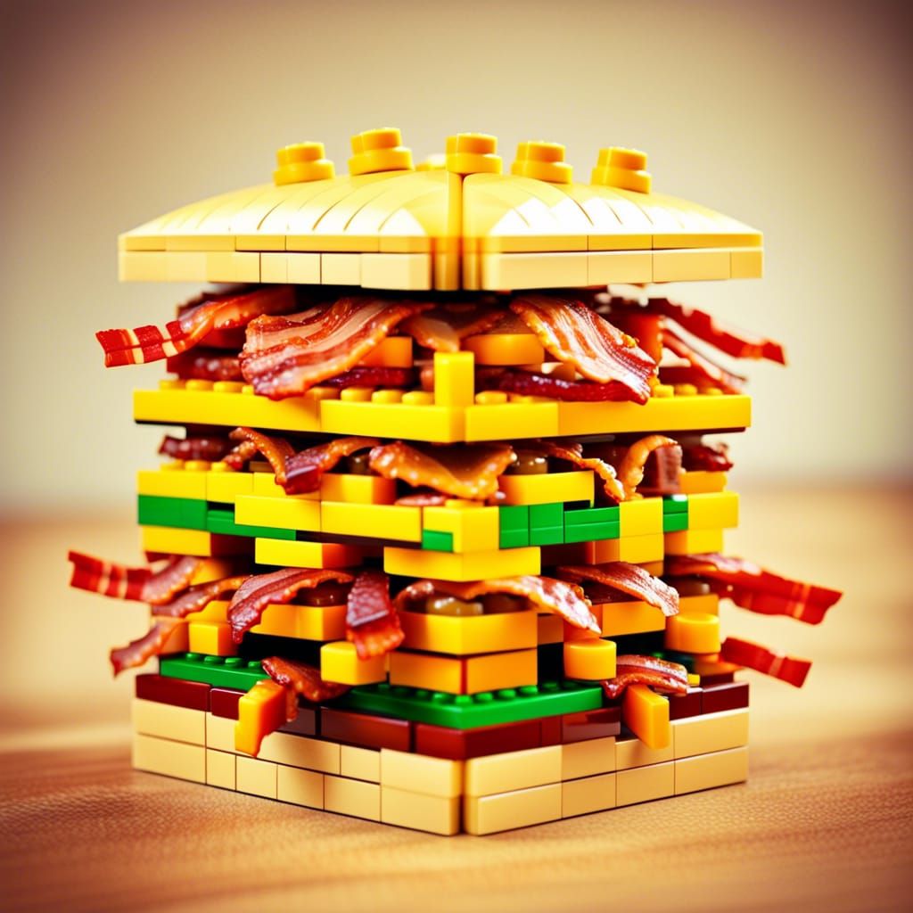 Bacon Double Cheeseburger - Lego Style  by @Apok