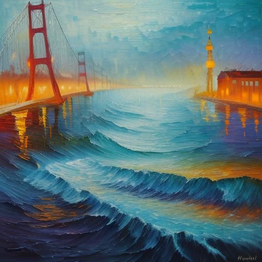 Tsunami at Dark Hour: Expressionist Oil Painting