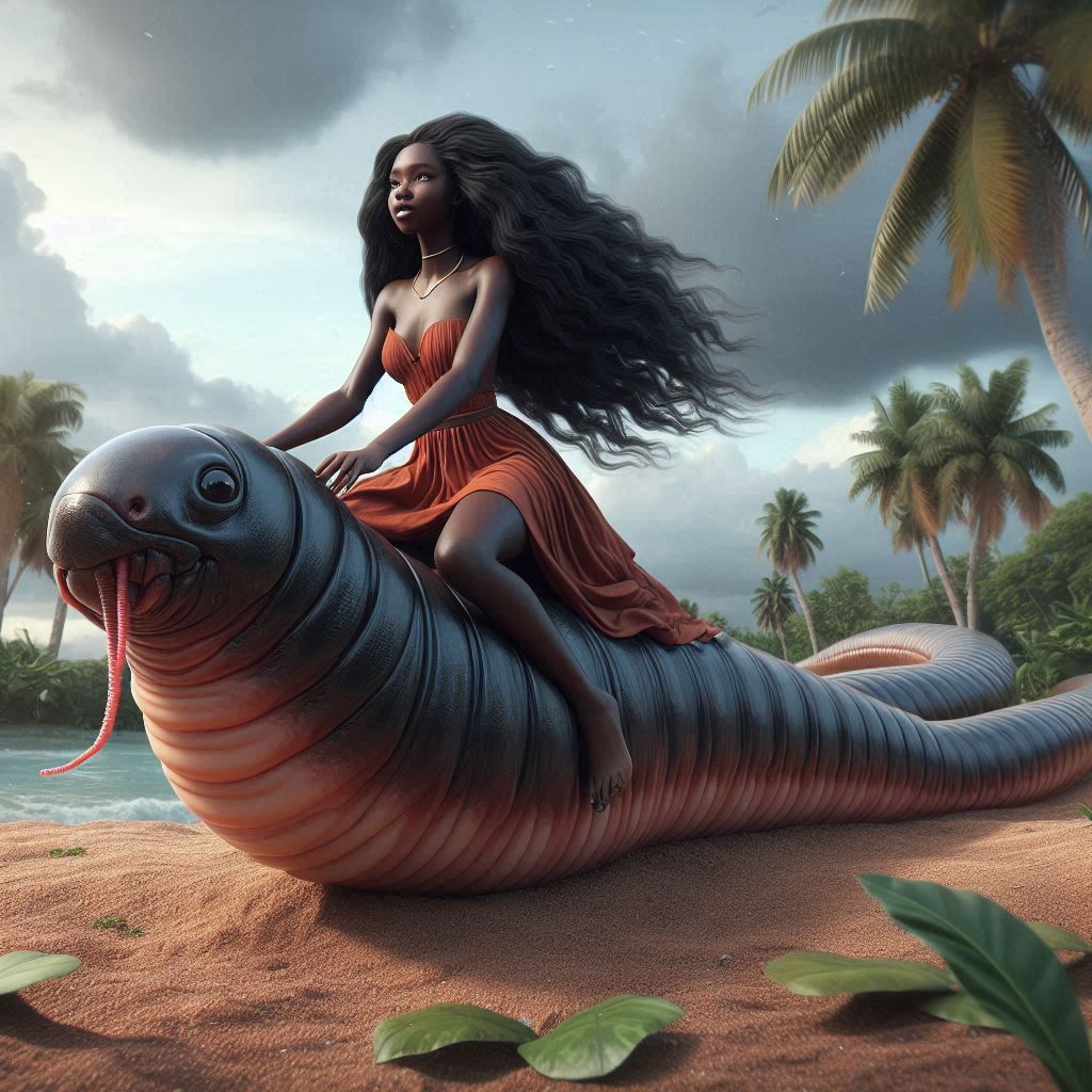 Girl riding earthworm