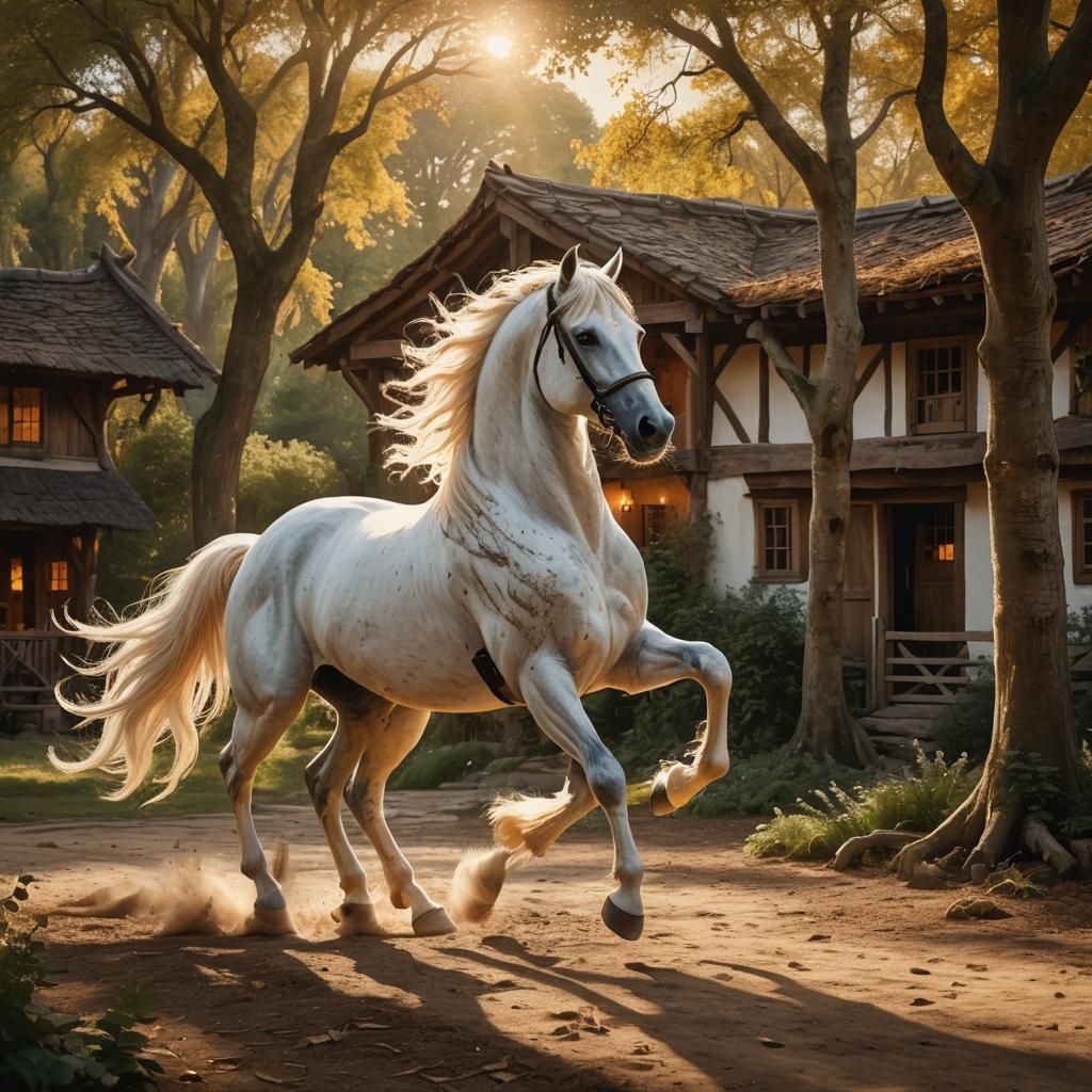 White Horse Returns to Stable: Fantasy Matte Painting