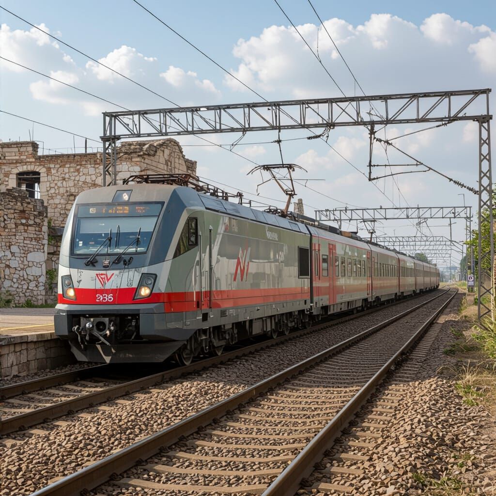 Metro-Civilized Train Emerging From Ancient Hebrew City in C...
