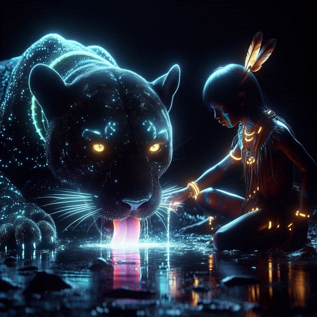 "The guardian of the night and the child of the earth, together in harmony."