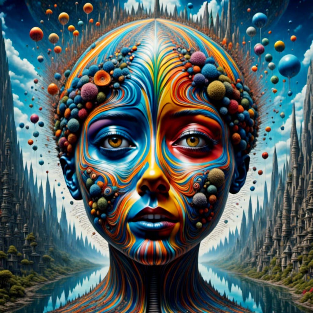 Psychedelic Face Portrait in Swirling Colors