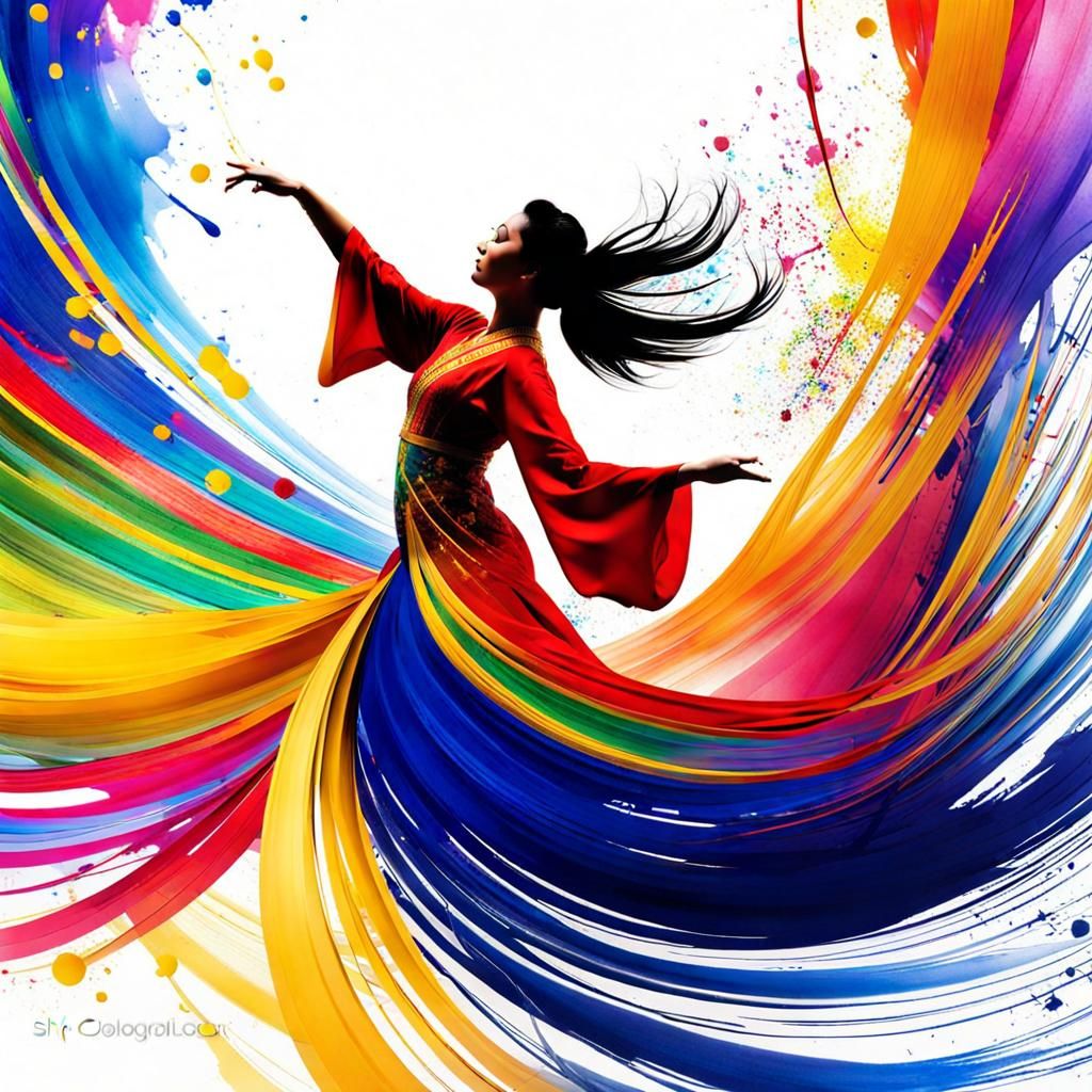 Chinese Shen Yun dancer, Art of ink splatter N°4  by @fredexteam
