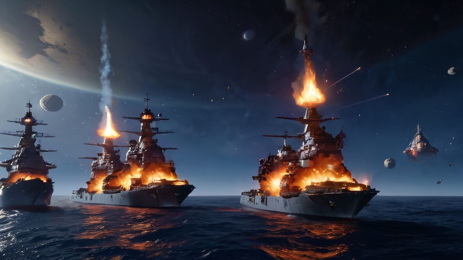 Attack Ships on fire off the shoulder of Orion