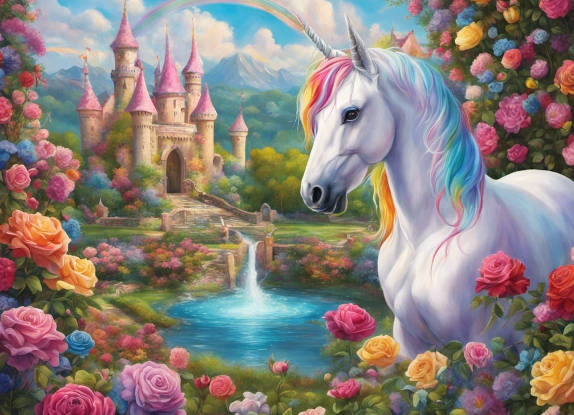 Unicorn in secret rose in garden - AI Generated Artwork - NightCafe Creator