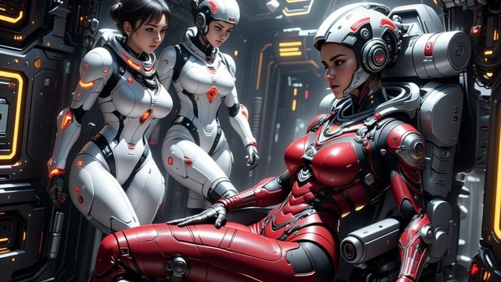 <lora:SpaceFemaleArmory2:1.0> <lora:Armadura de Mujer:1.0> <lora:Femina Formosa:1.0> <lora:ARMAMENTARIUM FEMINA:1.0> Photorealistic, zoomed ...