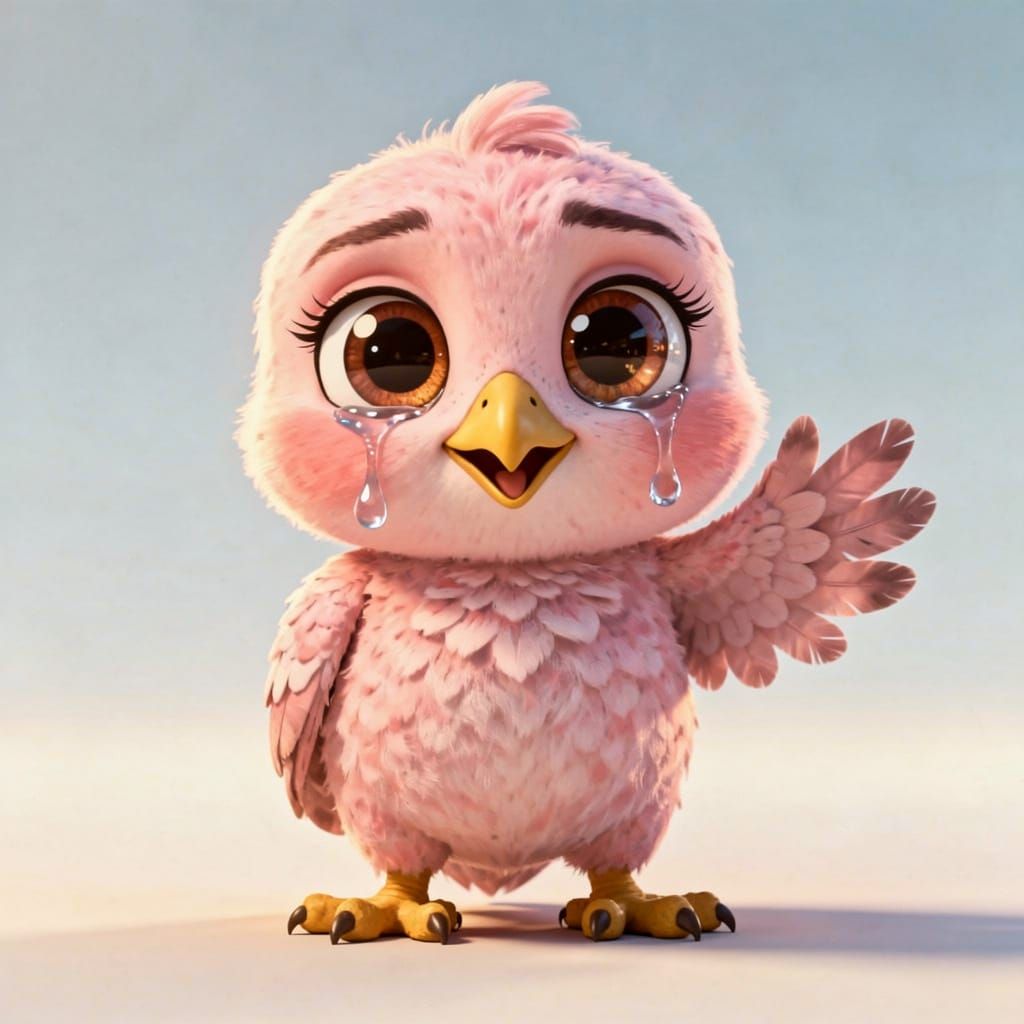Pink Baby Eagle Waving Goodbye With Teary Eyes