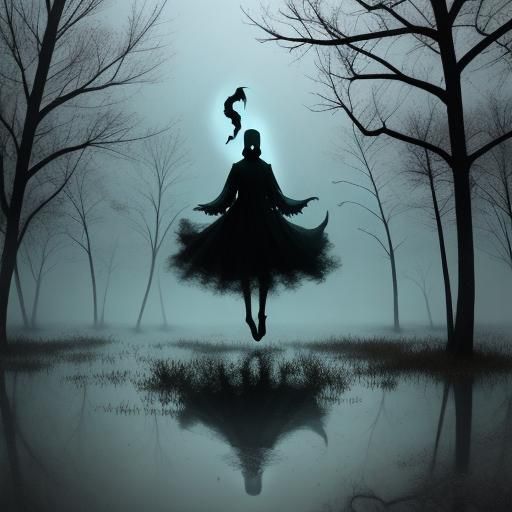 Floating entities, eerie scene, ghostly presences 