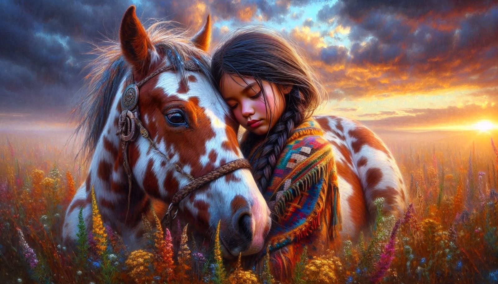 Sioux girl with Appaloosa foal