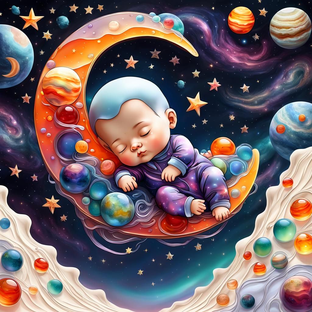 Sweet sleeping baby in jelly room
