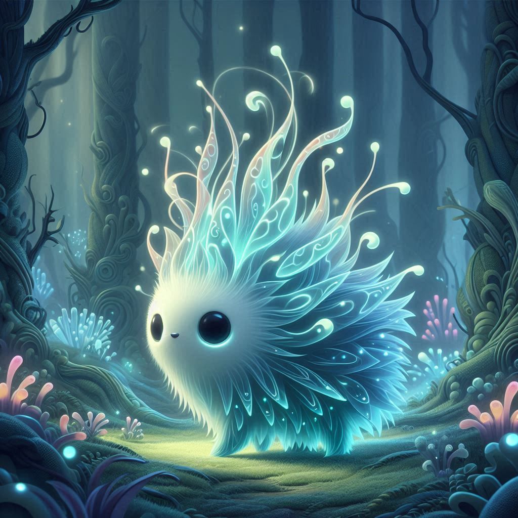 Mystical Bioluminescent Critter in Whimsical Forest