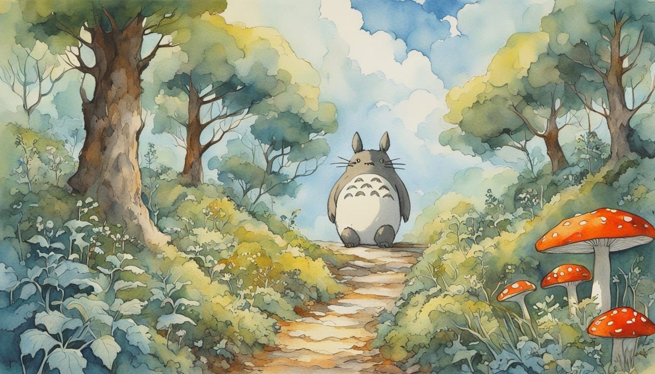 Totoro Strolls through an Enchanted Forest in Whimsical Styl...