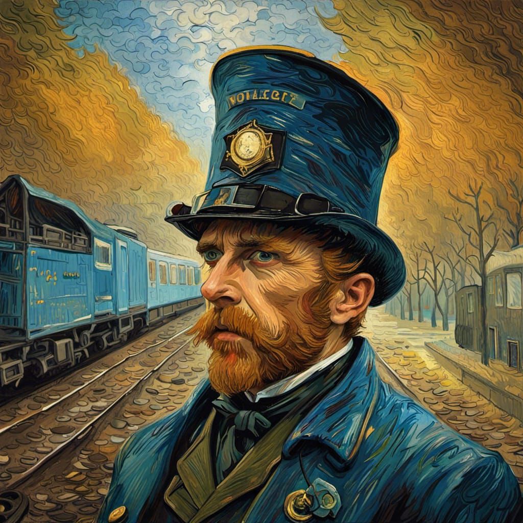 Van Gogh as train conductor  by @arbybuckle