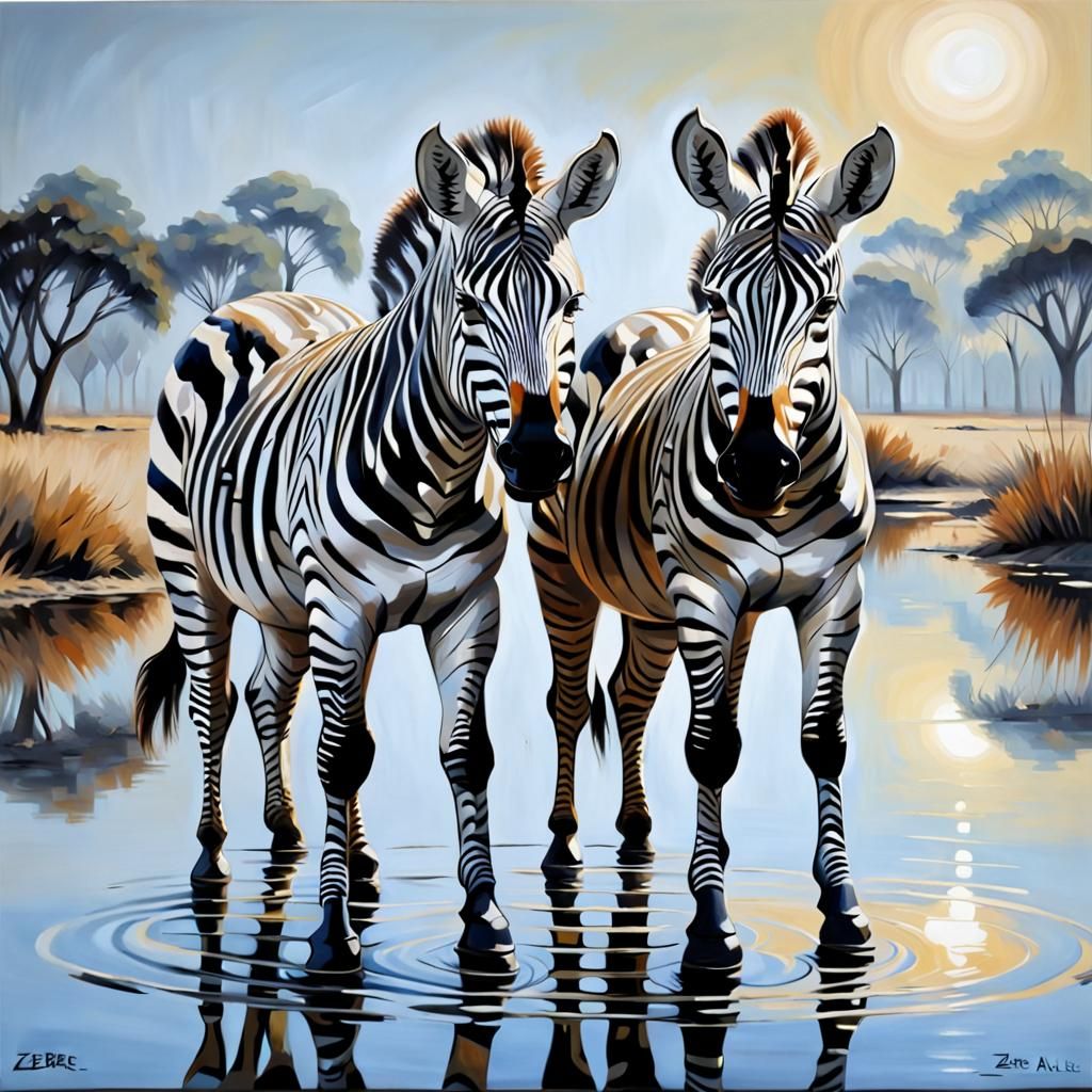 Zebre oil art moderne, reflet