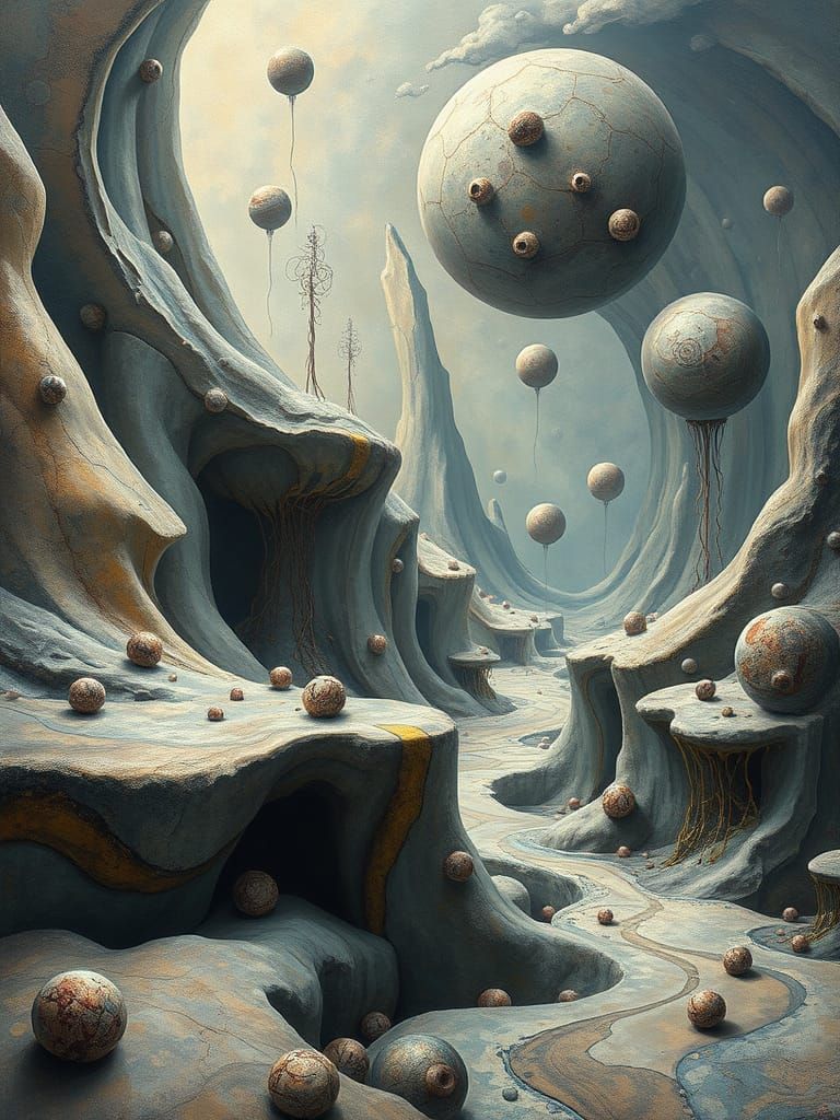 Dreamlike Surreal Landscape with Soft, Atmospheric Lighting