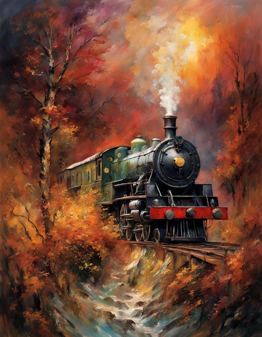 Steam Train of the Red Forest   by @Baba