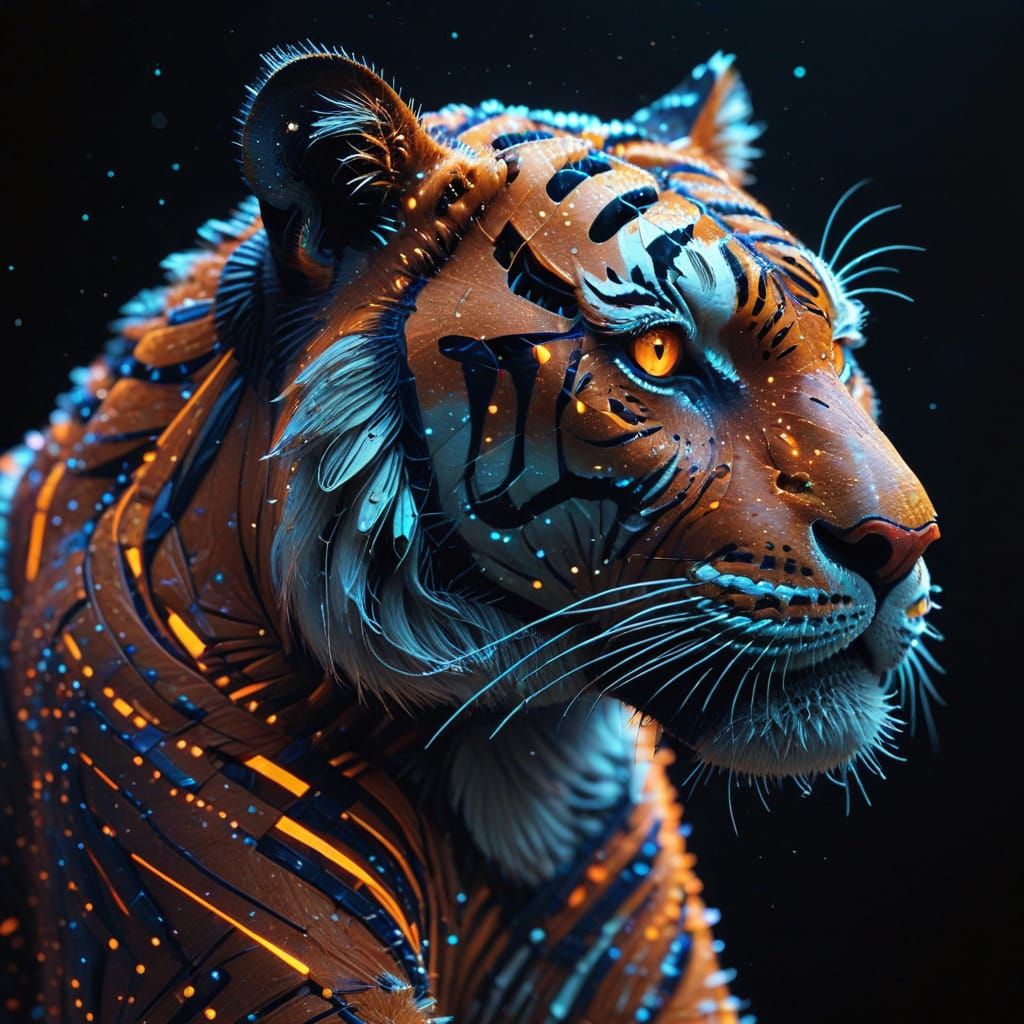 Glowing Neon Tiger in Space Digital Art