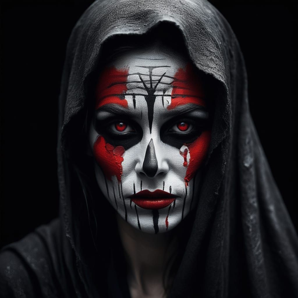 Mysterious Monochrome Beauty with Vibrant Red Accents