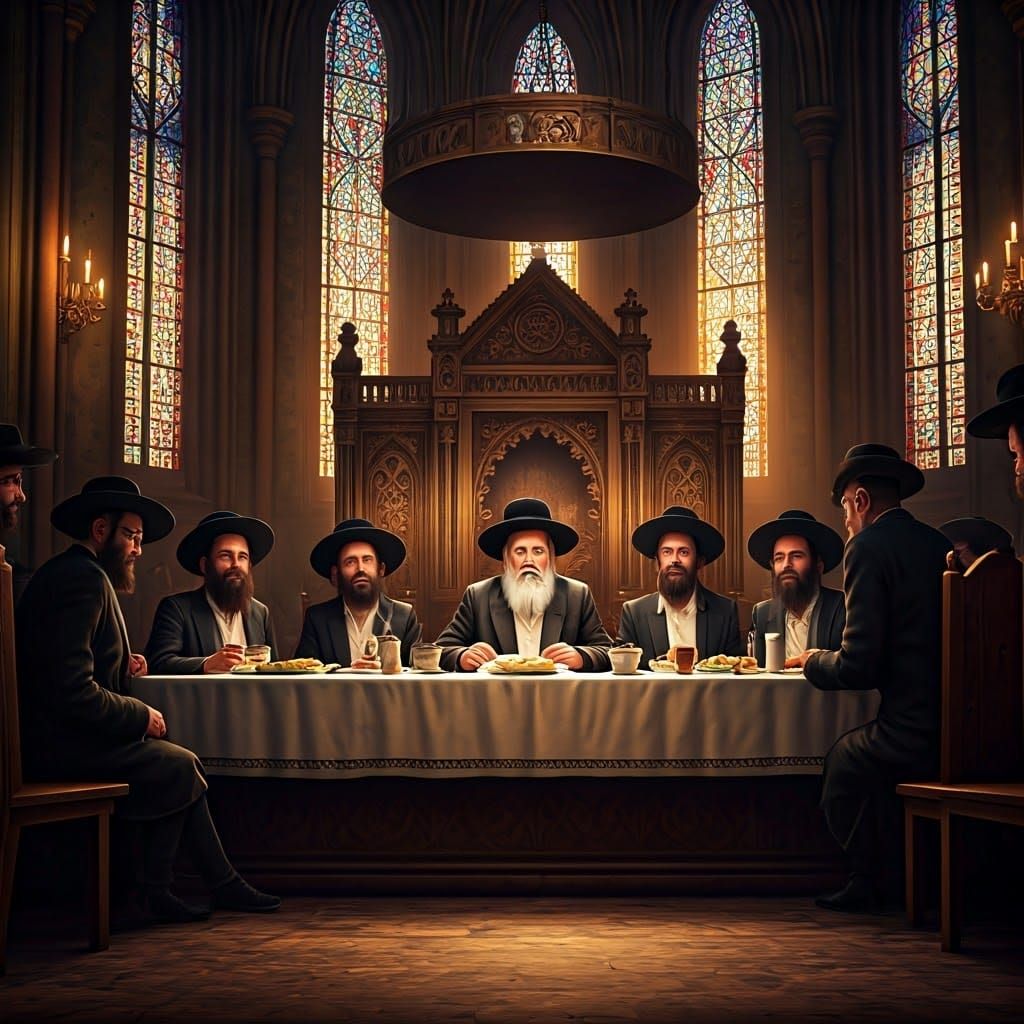 Elderly Hasidic Men Sing Shabbat Songs in Joyful Harmony
