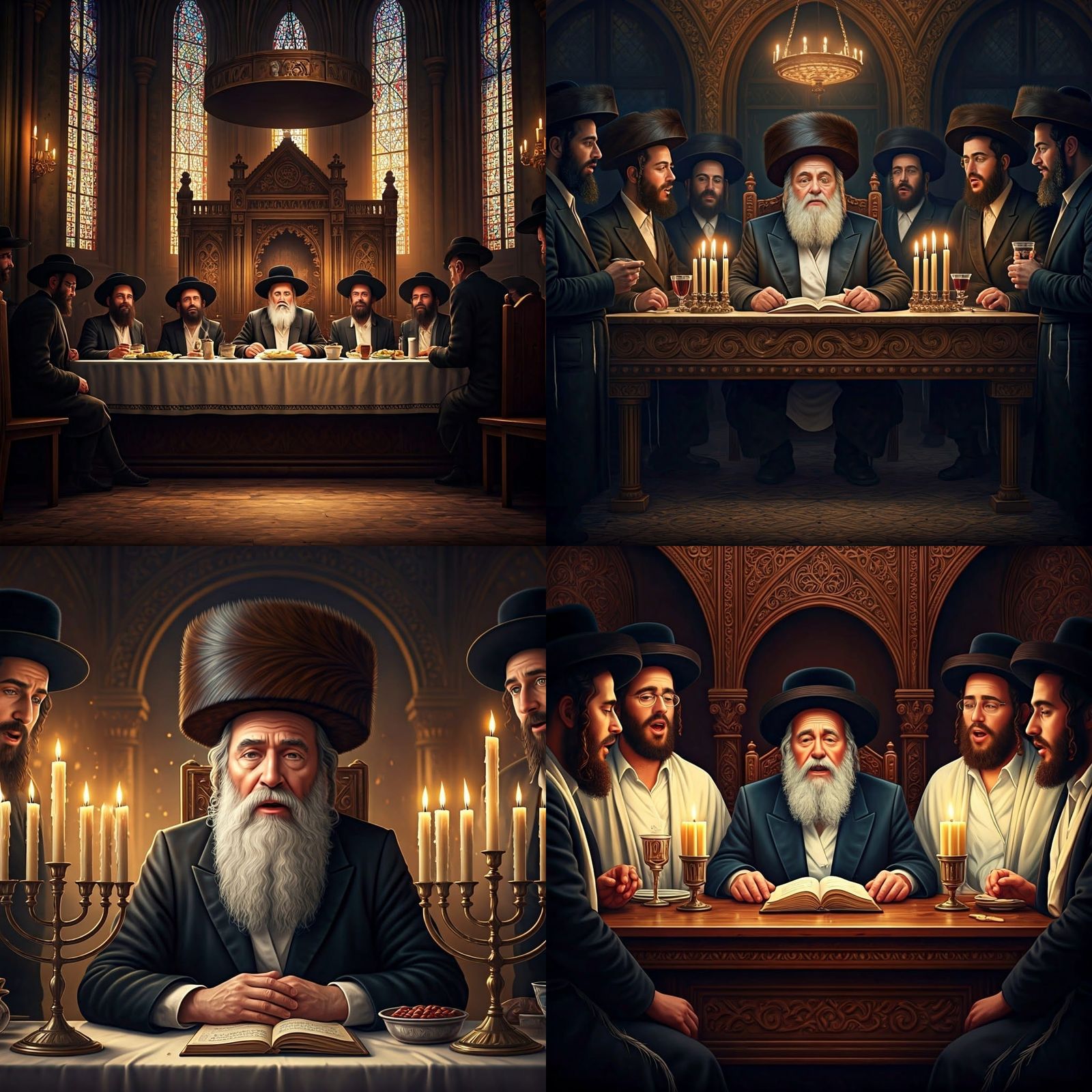 Traditional Jewish Man Sits at Head Table, Surrounded by Fel...