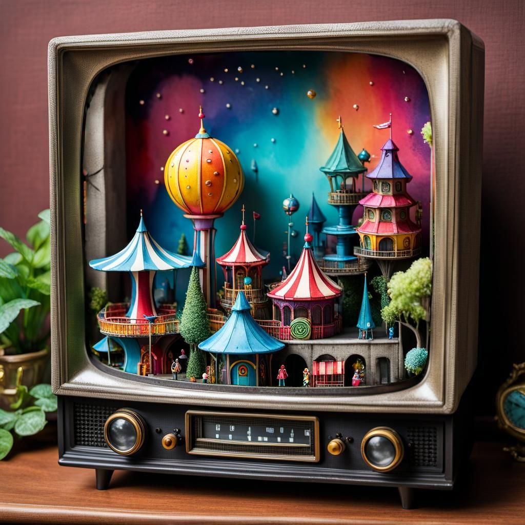 Tv with miniaturen Amusement park