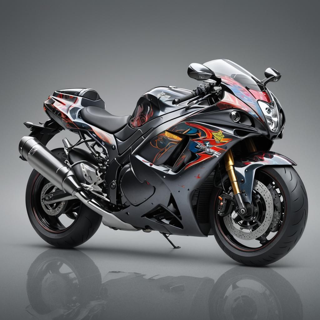 Create a sports motorcycle that mimics the suzuki hayabusa