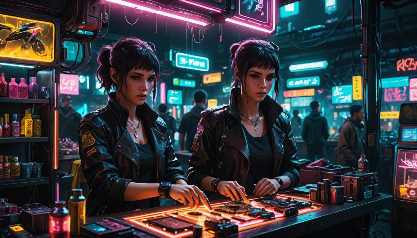 The visual style is inspired by "Blade Runner" and "Cyberpun...