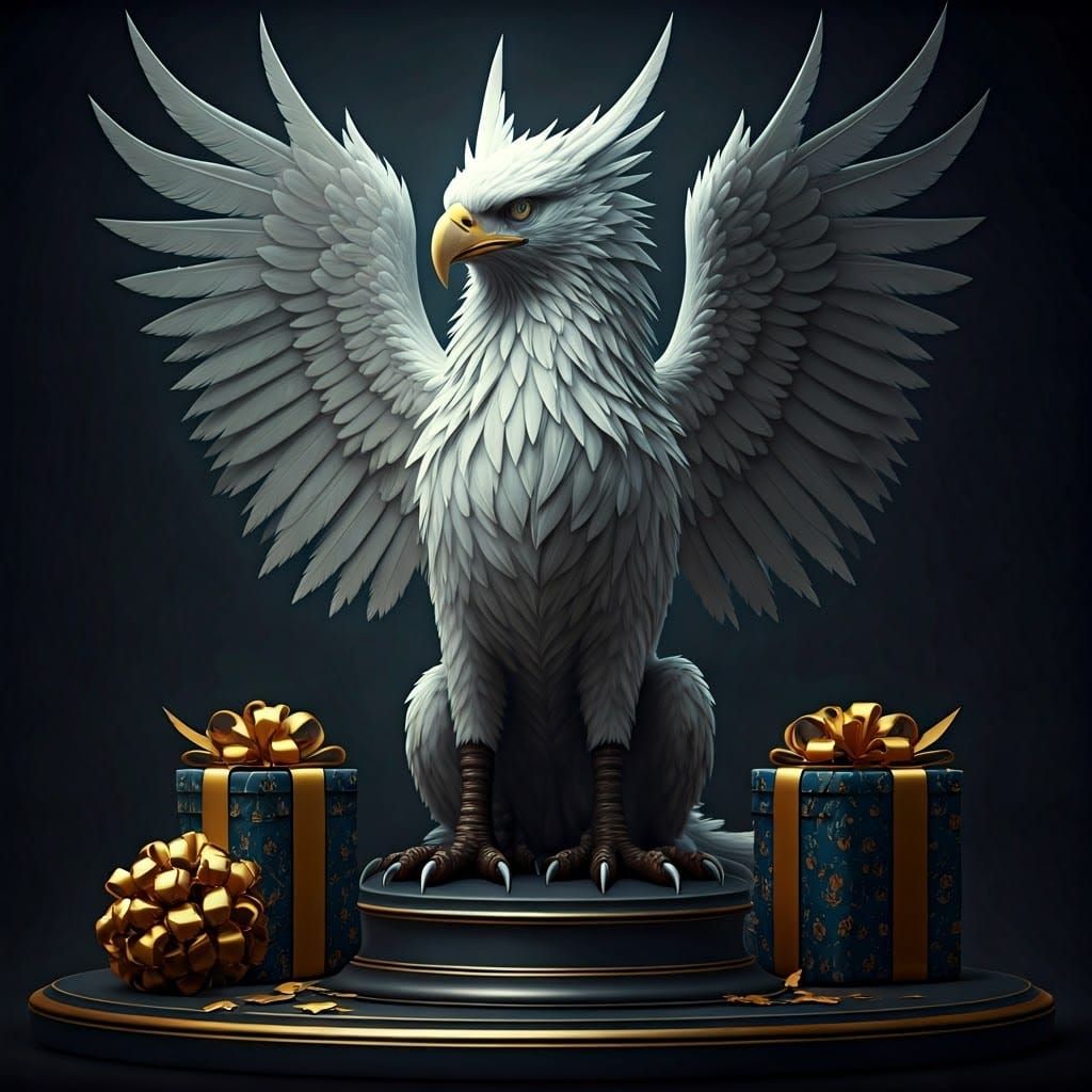 Elegant Griffin on Pedestal in Luxury Gift Wrap
