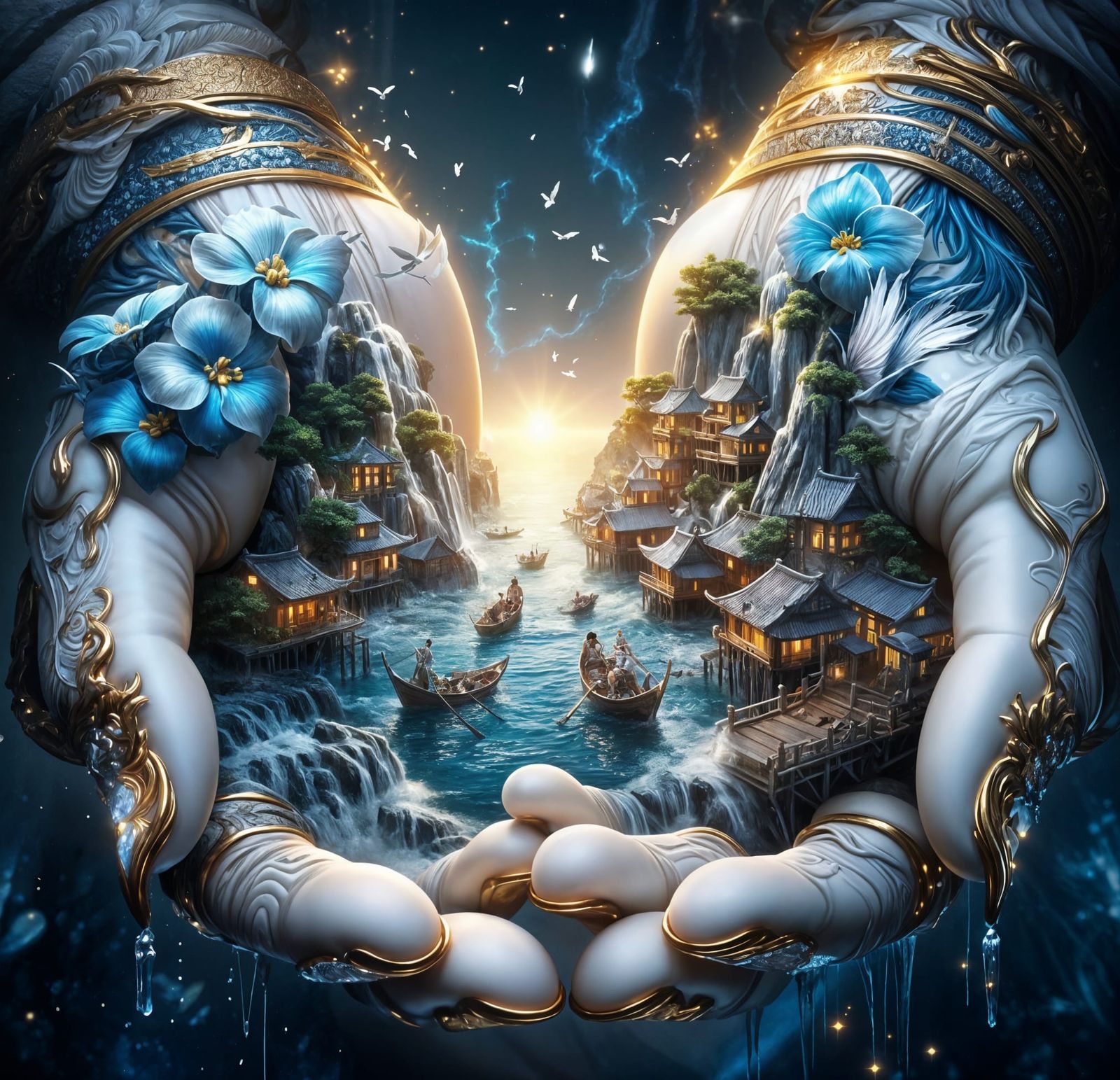 Porcelain Hands Holding Japanese Fishing Village 7  by @MasterRed