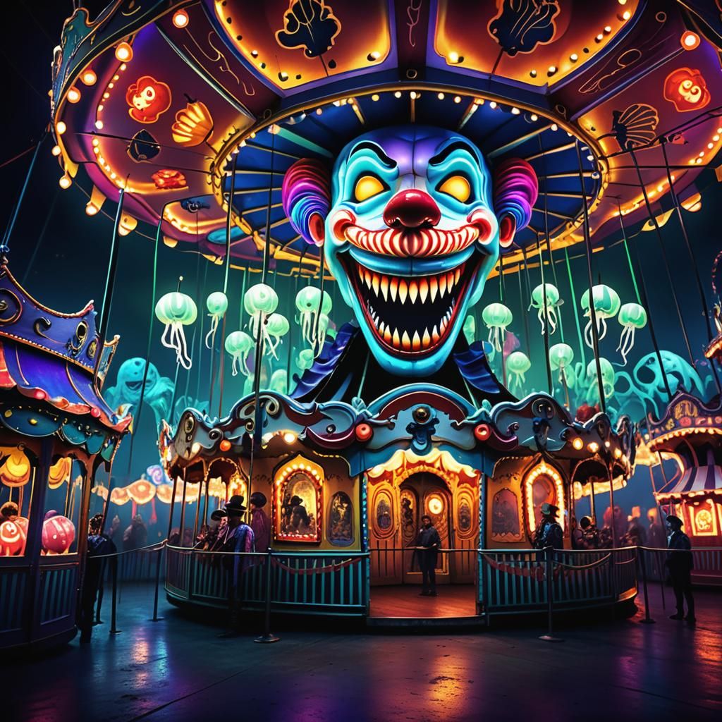 Spooky theatre funhouse in seahorse kingdom.