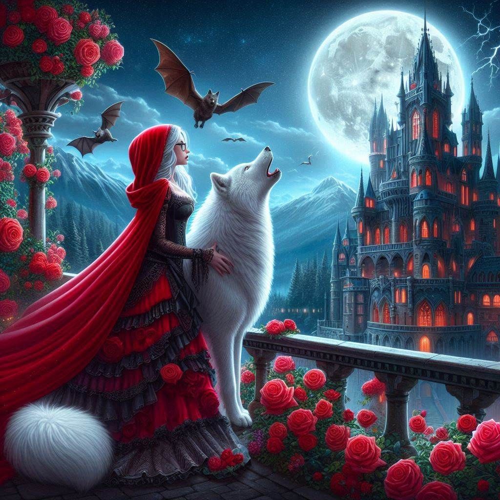 Howling at the moon under a Gothic dreamscape