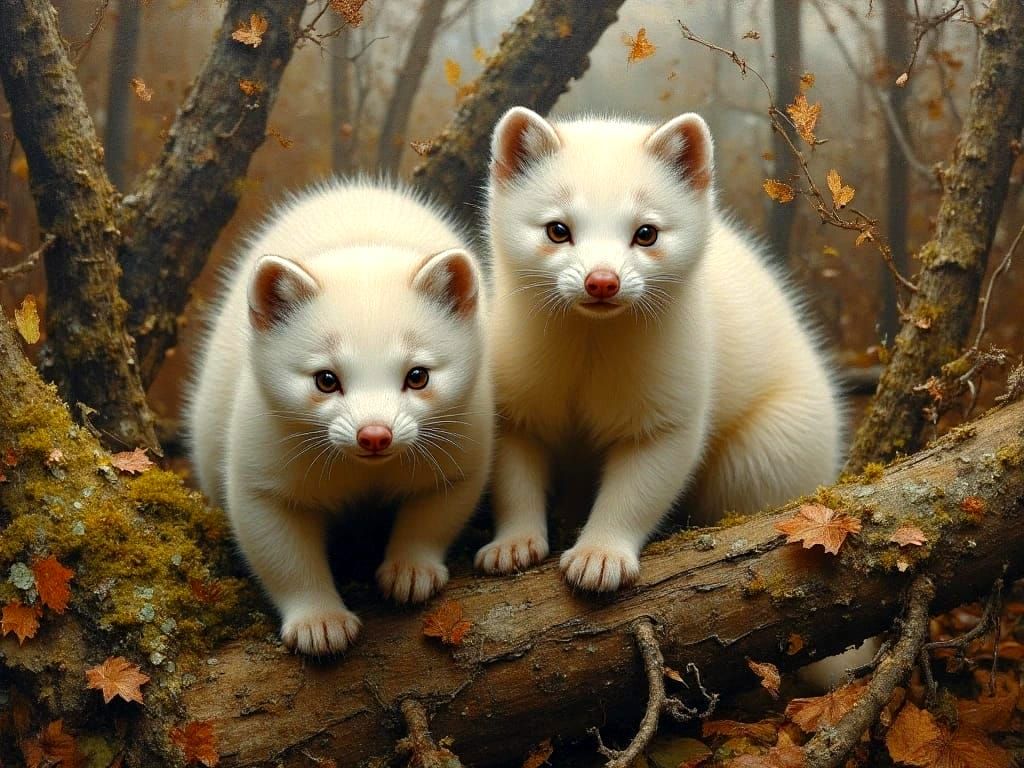 Stoat pair in the forest