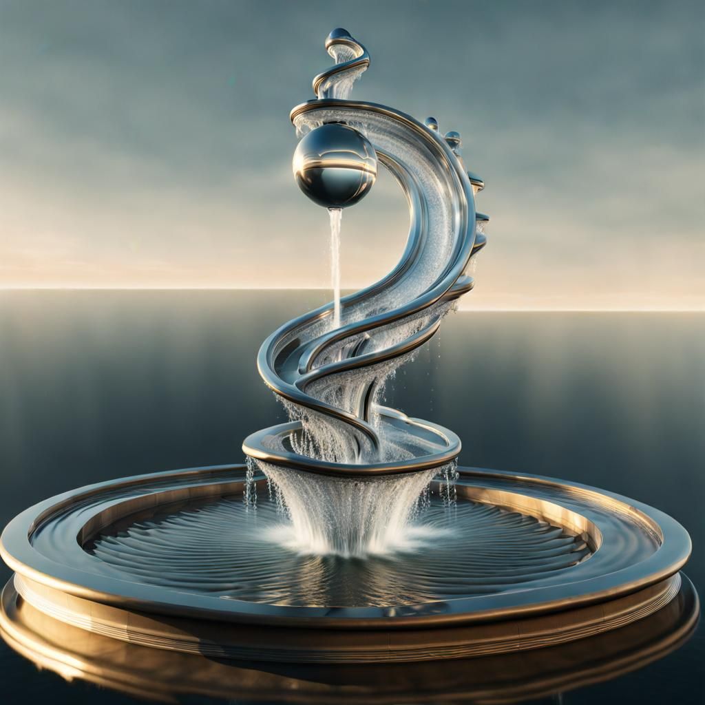 Eldritch M.C. Escher stylized jetting water in geometric shapes, antigravity