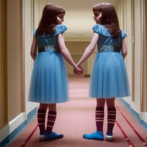 Identical twin girls from the shining movie holding hands in the the ...