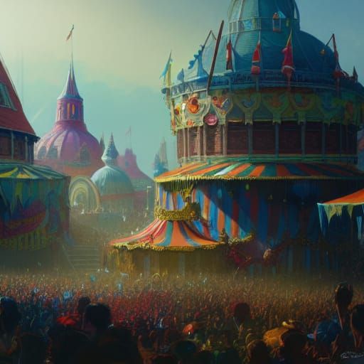 colorful circus wonderland on a sunny day