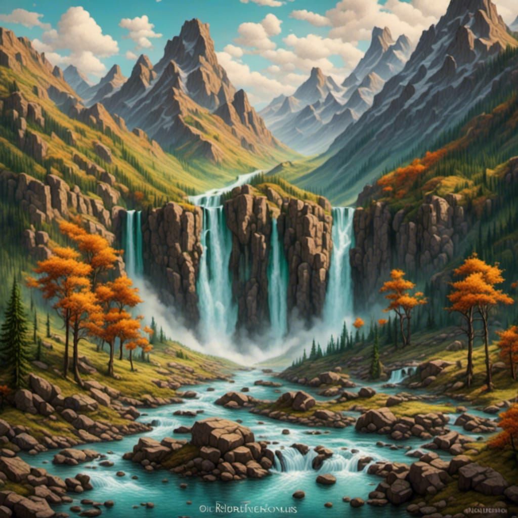 <lora:unique colors:1.0> Waterfall and mountains