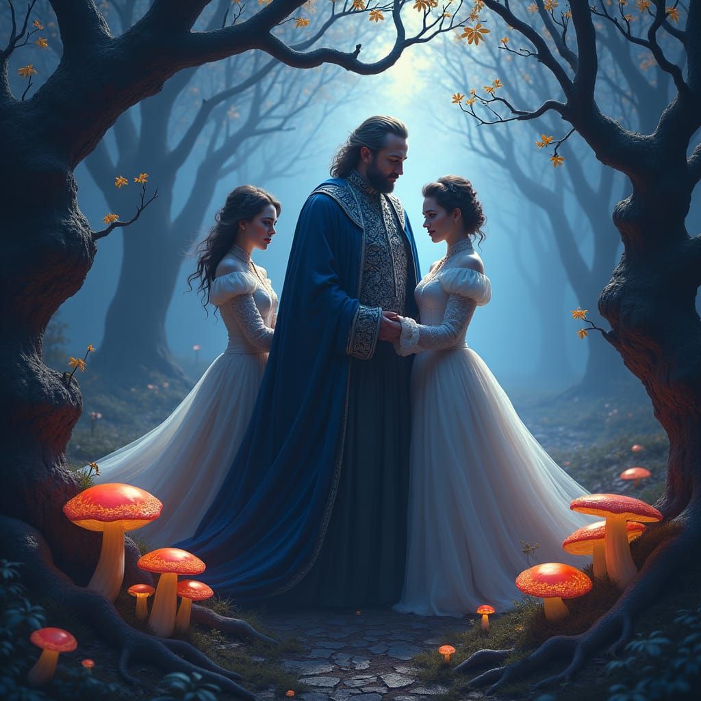 Mystical Forest Encounter in Matte Painting Style