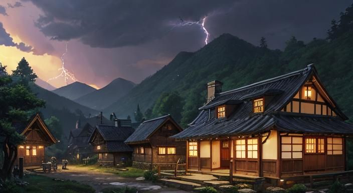 concept art painting of a tavern with european and japanese ...