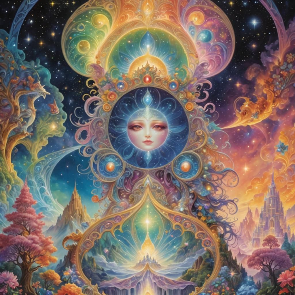 Celestial Entity in a Psychedelic Astral Illustration