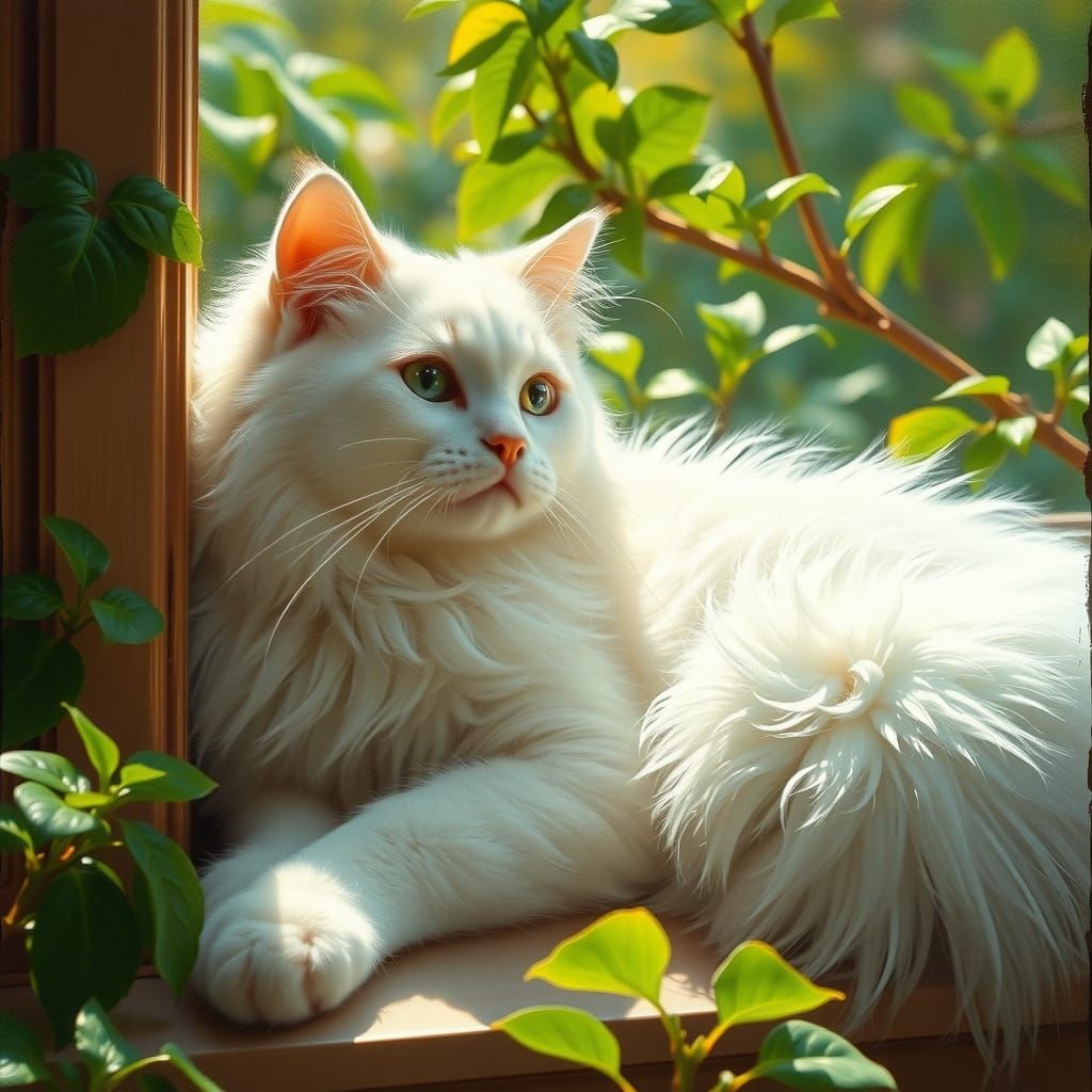 A fluffy, magnificent, white cat.  by @Ankh