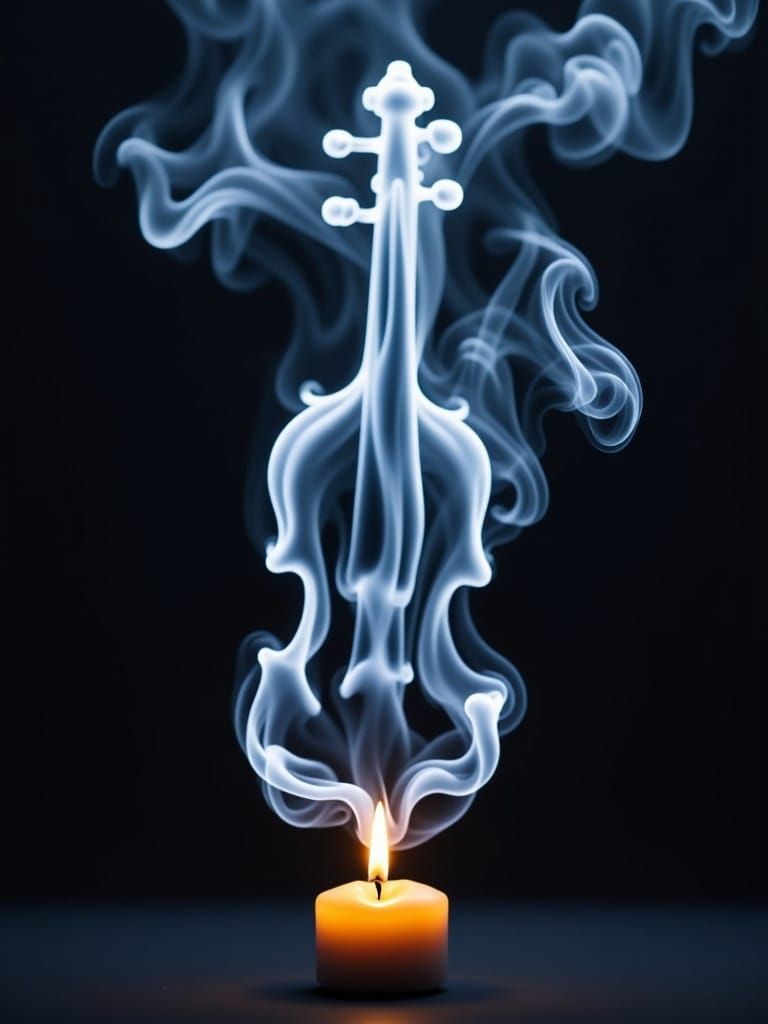 the smoke above a small candle takes on the shape of a sheer violin <lora:Smokey FX:1.0> 