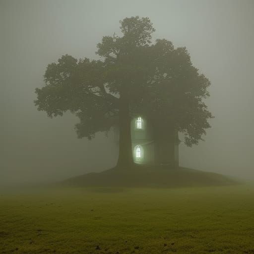 Remote house by a tree