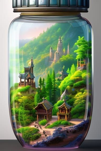 a birds eye view overlooking an ancient fantasy city surroun...