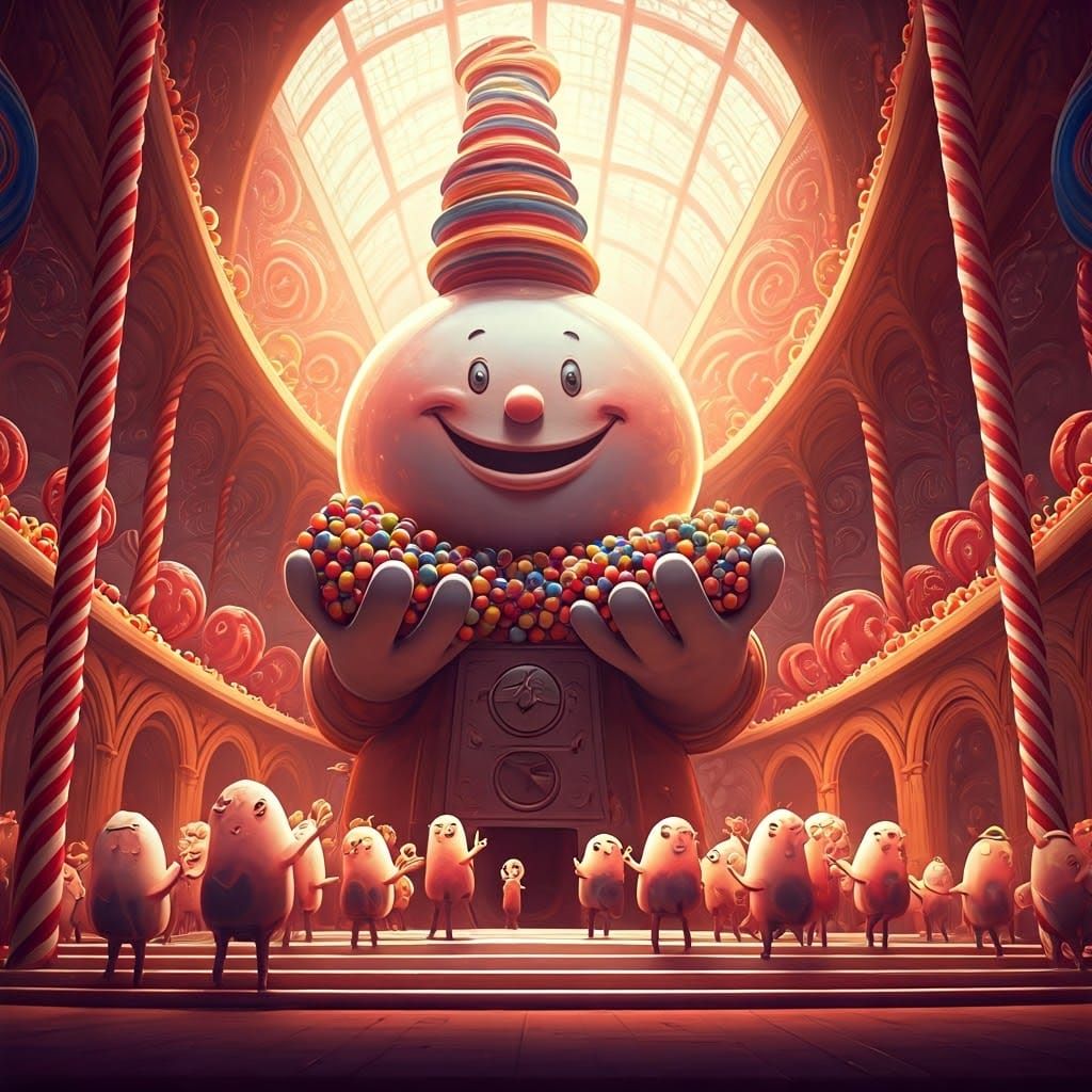 Giant Gumball Character Distributes Treats in Whimsical Cand...