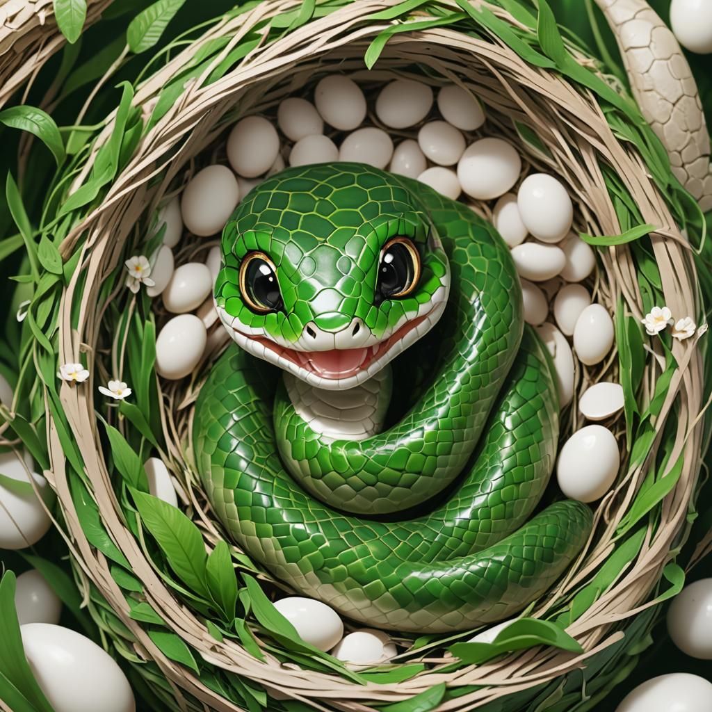 A cute baby green snake xD   by @Yunni